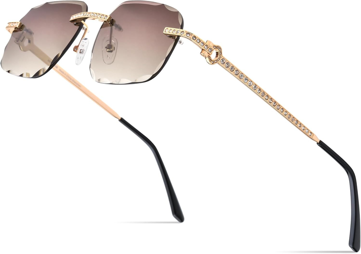 

Мужские солнцезащитные очки HEPIDEM без оправы, прямоугольные, с циркониевыми бриллиантами, защитой от УФ-излучения UV400, нейлоновыми линзами, 50267 Gold Frame Tea Lens