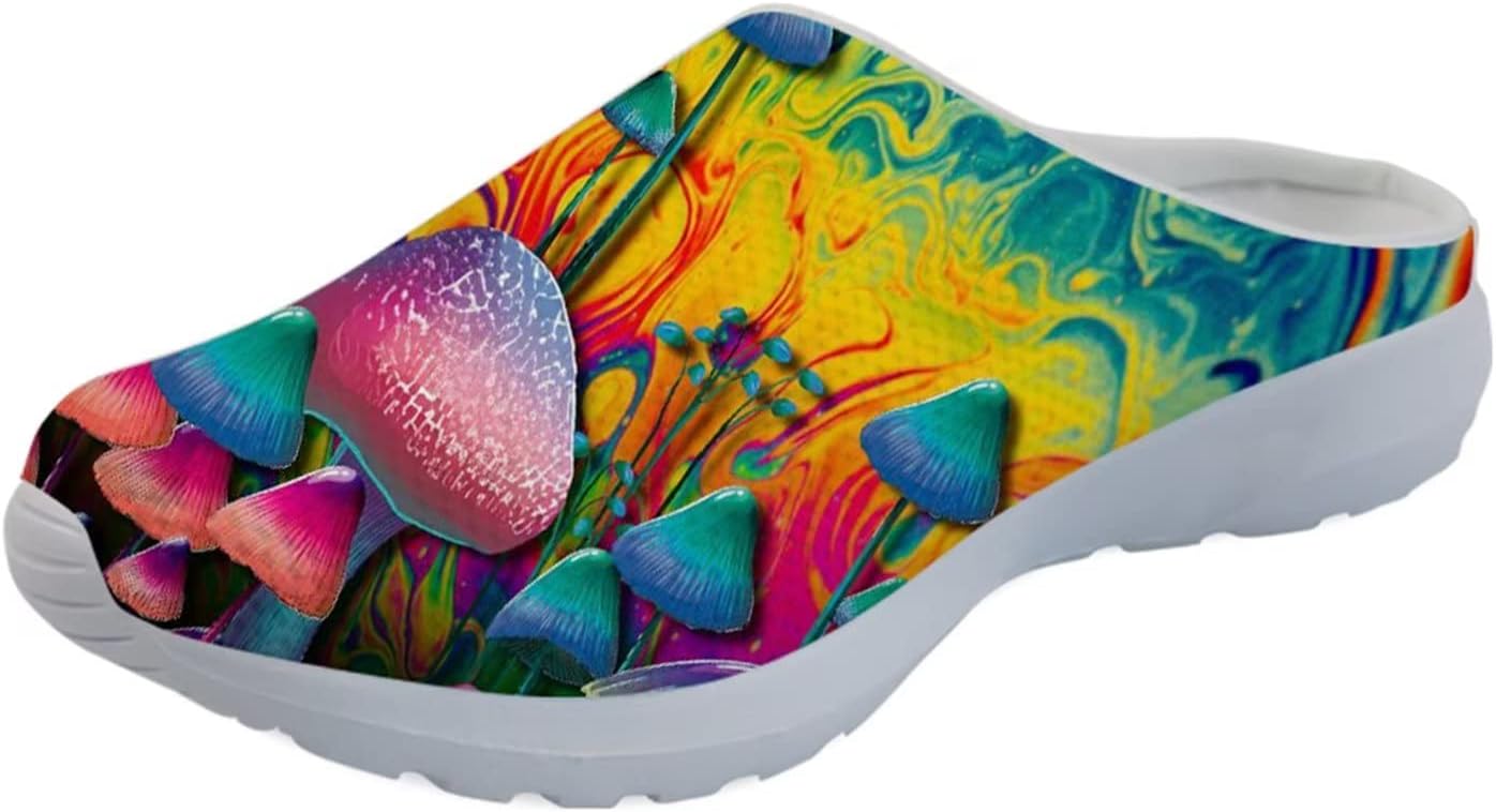 

Кроссовки Forchrinse Blue Dolphin для женщин с эластичной вставкой, мужские садовые сабо с поддержкой свода, повседневная обувь, тапочки для дома, сандалии, легкие, Colorful Mushroom