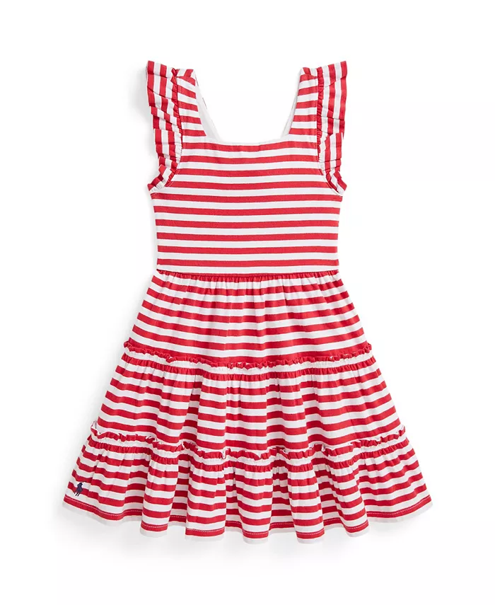 

Платье полосатое с рюшами из джерси для девочек Toddler и Little Girls Polo Ralph Lauren, мультиколор