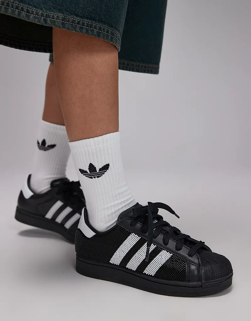 Кроссовки Adidas Originals Superstar II с бусинами в черно-белом цвете