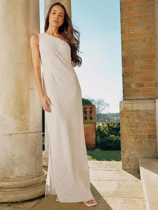 

Платье Ro&Zo Embellished One Shoulder Column Maxi, белый