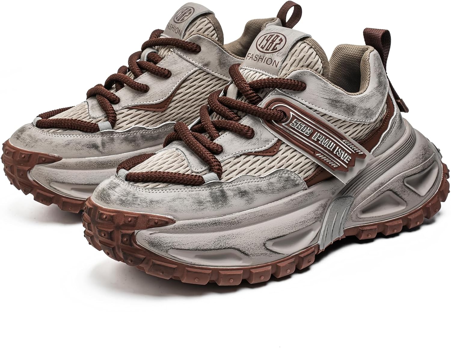 

Мужские дышащие кроссовки с круглым носком, толстой подошвой, противоскользящие, модные спортивные обувь, удобные на шнуровке, стиль «папиные кроссовки», подходят для прогулок, шопинга и свиданий Qaoterod, коричневый