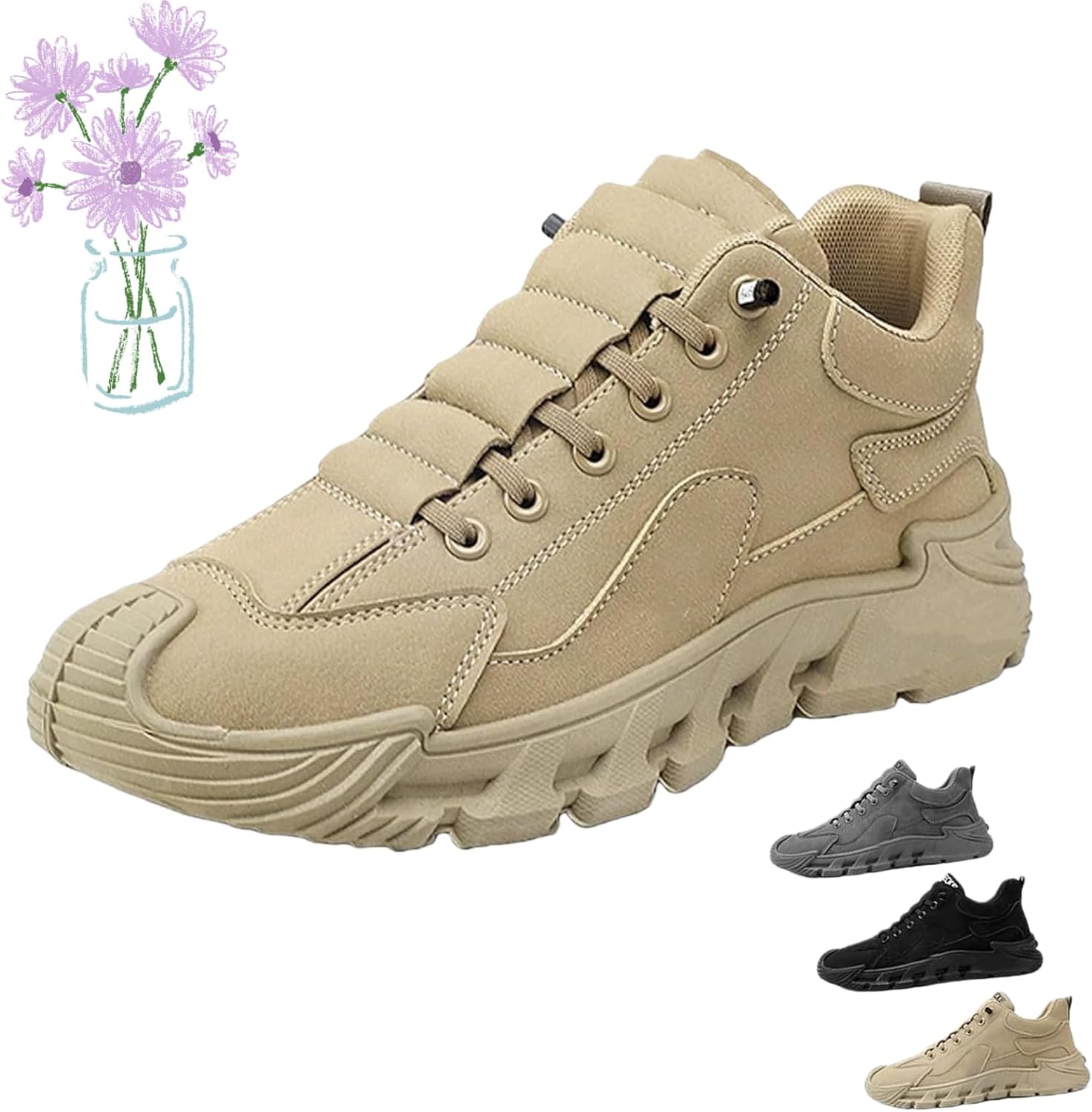 

Мужские повседневные кожаные ручной работы мокасины с нескользящей подошвой и поддержкой свода стопы, мужская обувь с толстой подошвой для работы, удобные мягкие кроссовки Generic, хаки