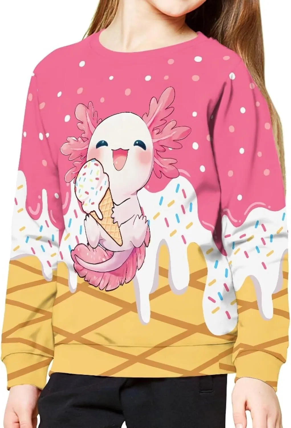 Детский свитшот с принтом Axolotl Ice Cream, ZPINXIGN, 6-14 лет