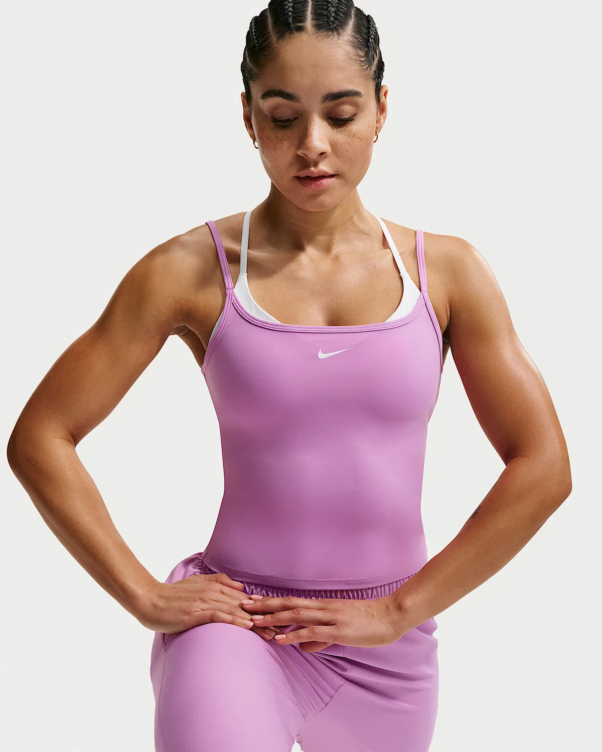 Женский топ-майка Nike One Fitted Dri-FIT, Light Magenta/White — фото 3