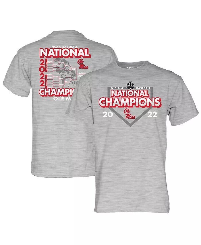 

Футболка мужская серая меланжевая Ole Miss Rebels 2022 NCAA Men's Baseball College World Series Champions Schedule Blue 84