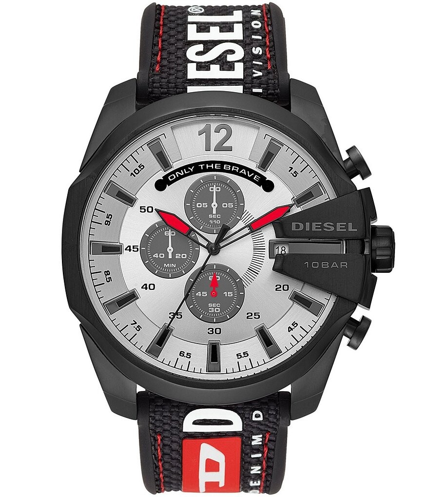 

Мужские часы Diesel Mega Chief Chronograph, черные нейлоновые часы, черный