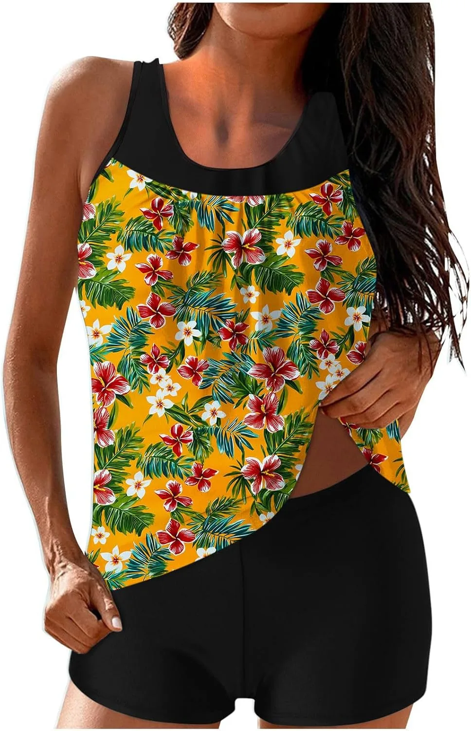 

Женский купальник Tankini с шортами Board Shorts, Tummy Control, высокая талия Furundly