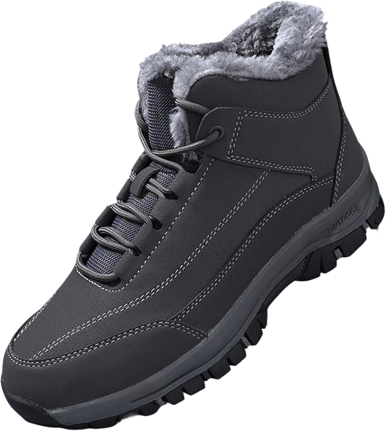 

Мужские зимние снегоступы, противоскользящие и износостойкие утепленные мехом хлопковые ботинки, водонепроницаемые замшевые походные туфли Generic, серый