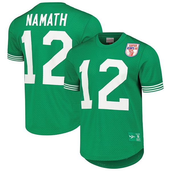 

Мужская футболка с сеткой Joe Namath Kelly Green New York Jets с именем и номером игрока Mitchell & Ness