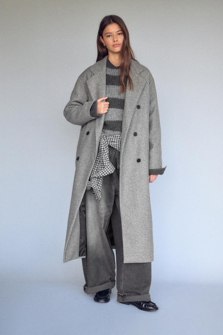 

Длинное мягкое пальто Pull And Bear, серый