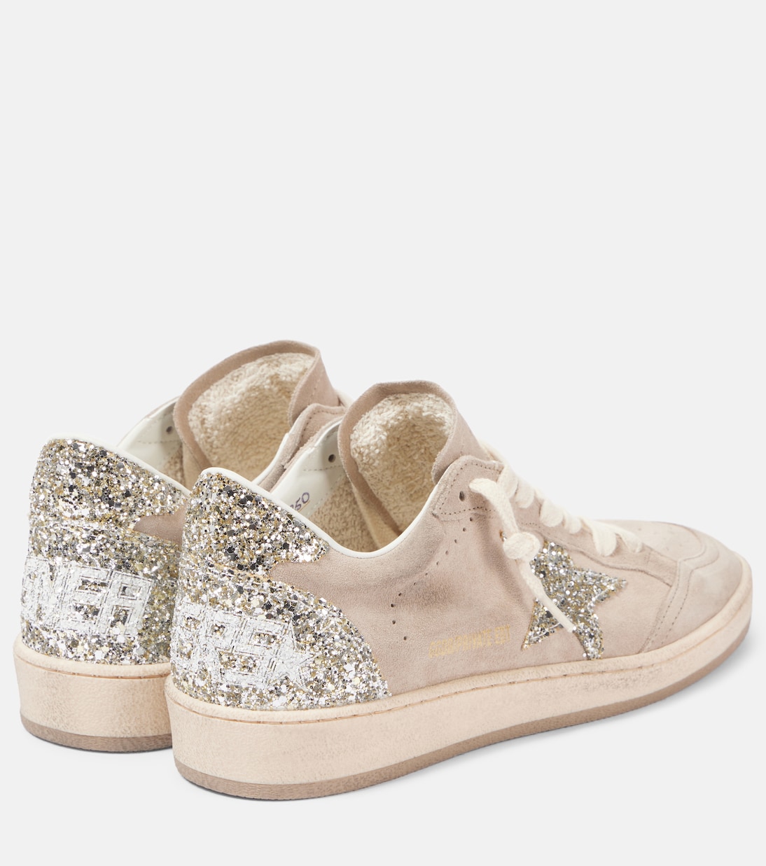 Балетки Ball Star из замши с блестками Golden Goose, Beige/Platinum — фото 4