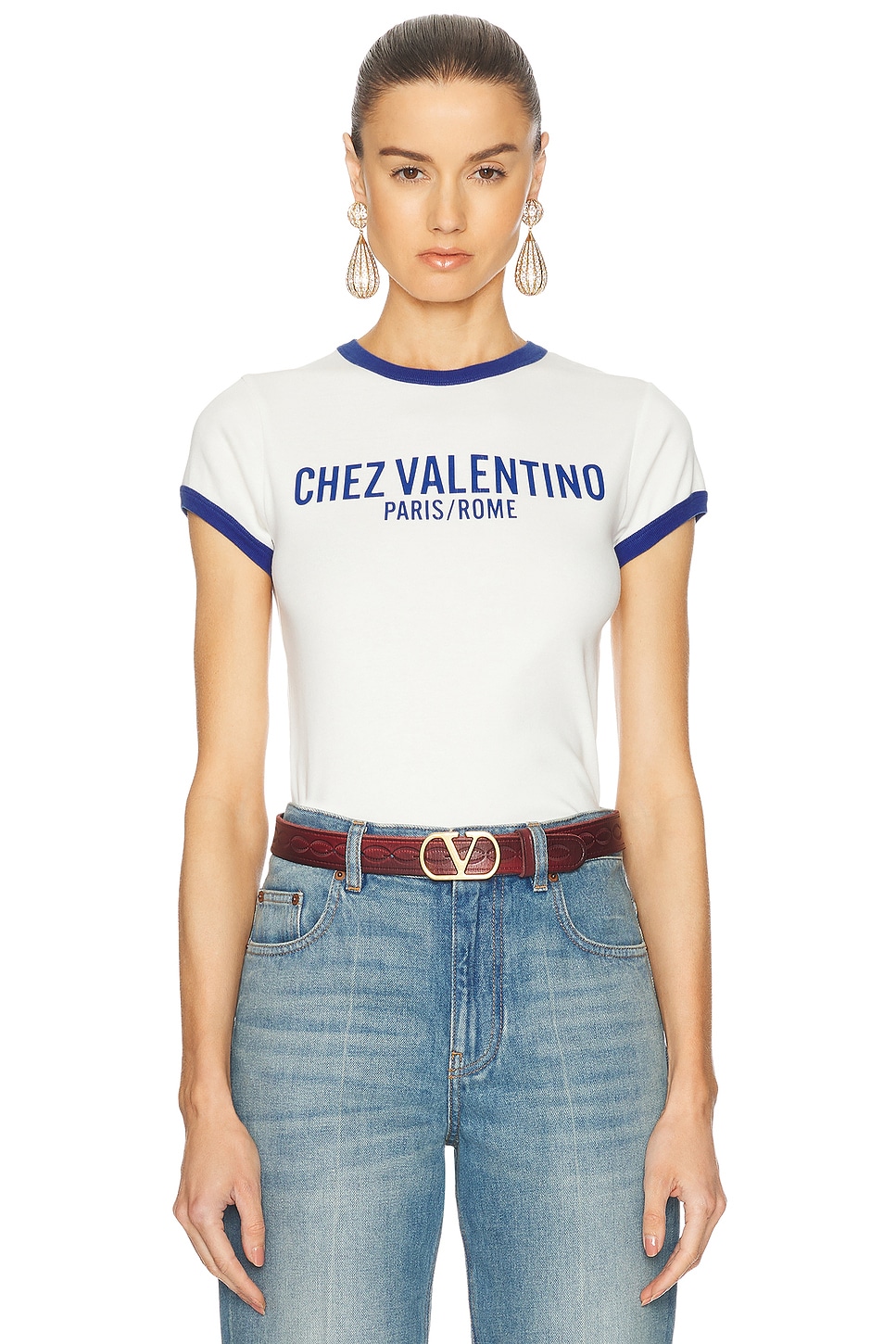 

Хлопковая футболка Valentino, Avorio & Blu Elettrico