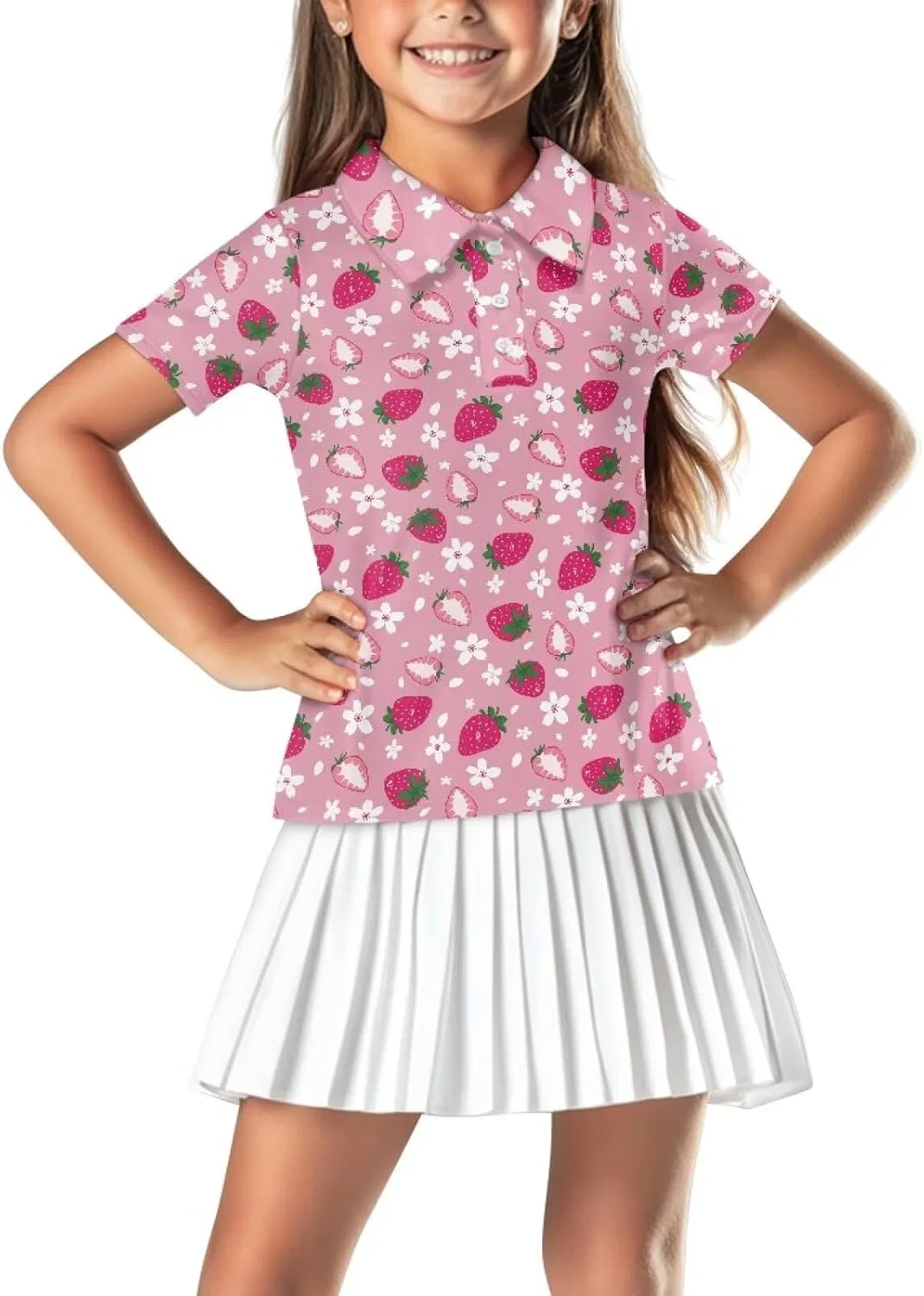 Детская рубашка-поло для гольфа Jekioweii, Strawberry Floral Print