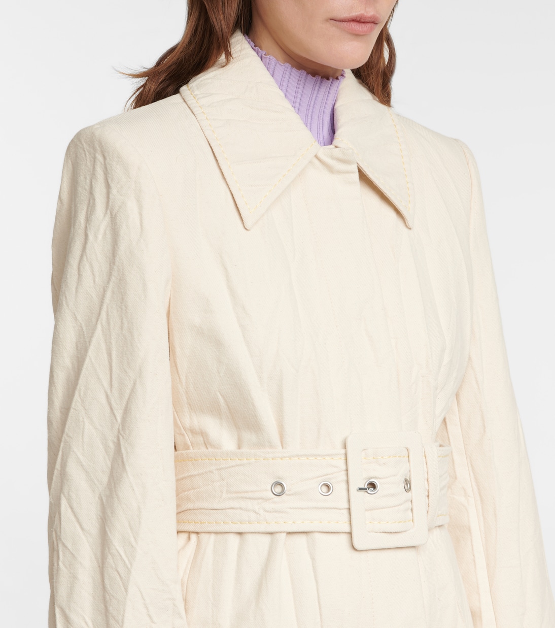 Пальто из хлопкового твила с поясом Acne Studios, Ecru Beige — фото 4