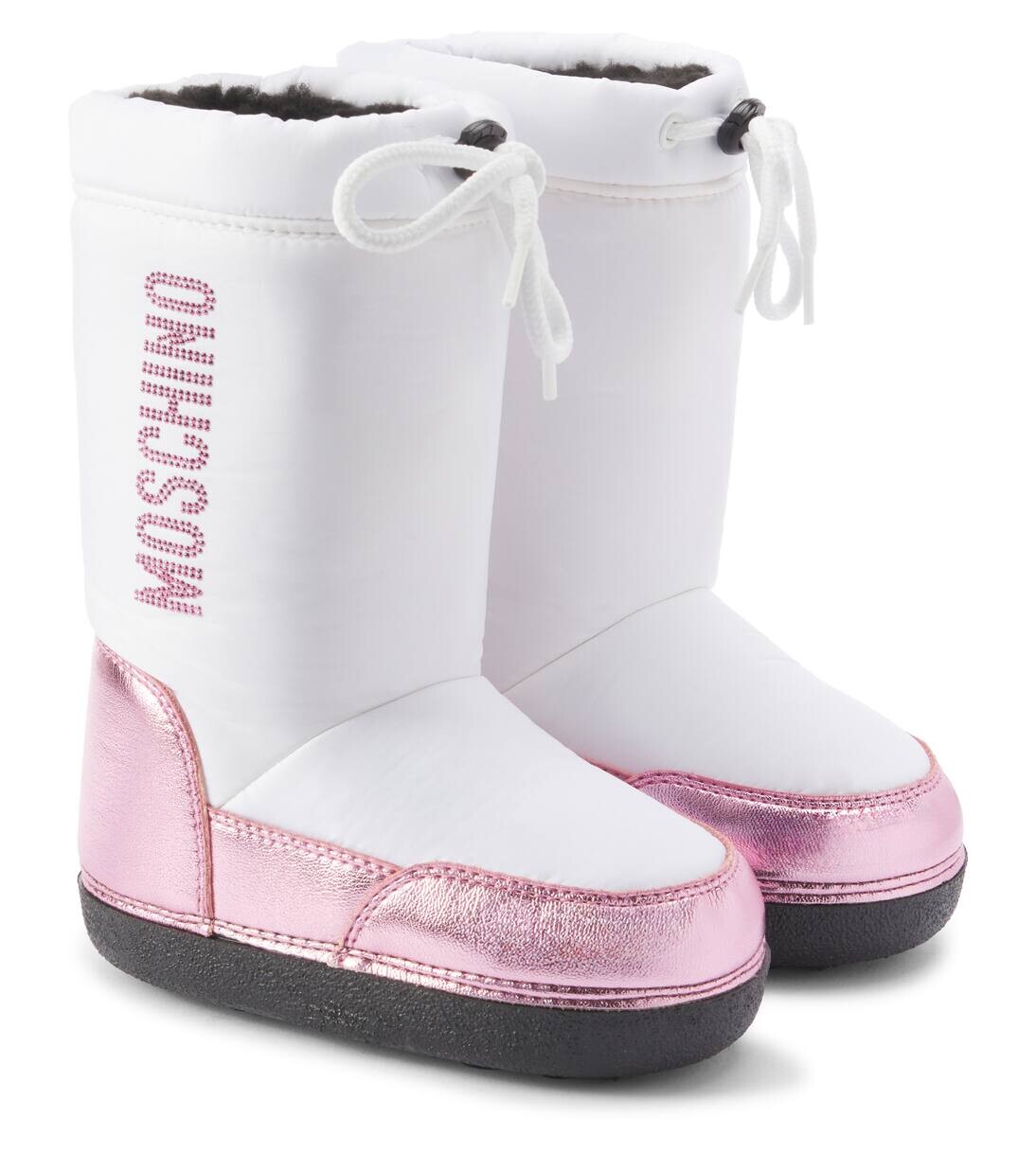 

Зимние ботинки из искусственной кожи с логотипом Moschino Kids, цвет white pink