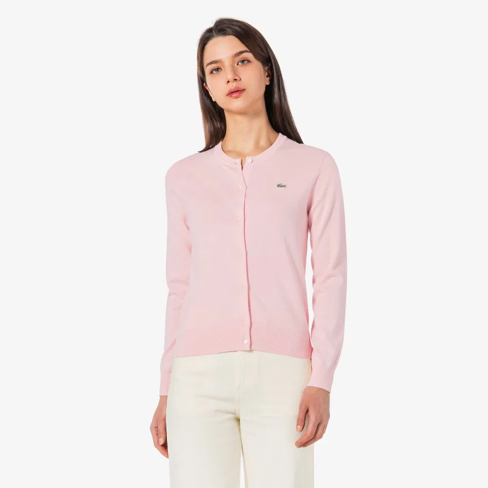 Кардиган Lacoste базовый светло-розовый с круглым вырезом — фото 4