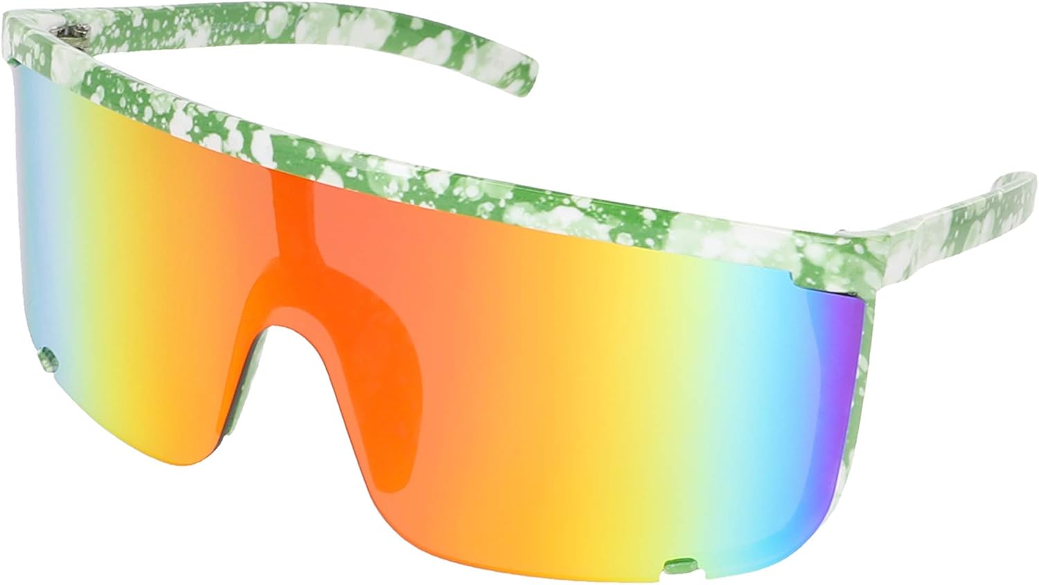 

Безупречные солнцезащитные очки унисекс большого размера Super Shield с зеркальными линзами, ретро-стиль, матовая черная оправа с плоским верхом FLAWLESS EYEWEAR, White-green Speckled