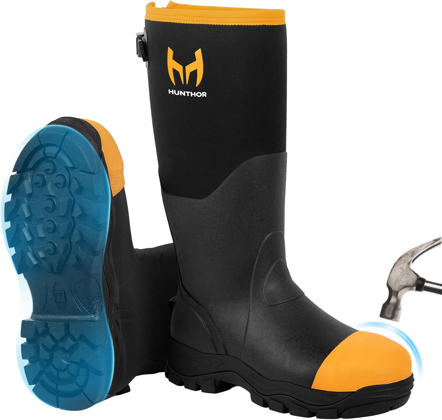 

Резиновые ботинки для мужчин со стальным носком, охотничьи ботинки с защитой от проколов 1100N, 7 мм неопрен, водонепроницаемая EVA подошва, регулируемая задняя вставка, идеально подходят для охоты, работы и фермерства, размеры 7-14 Hunthor, ора...