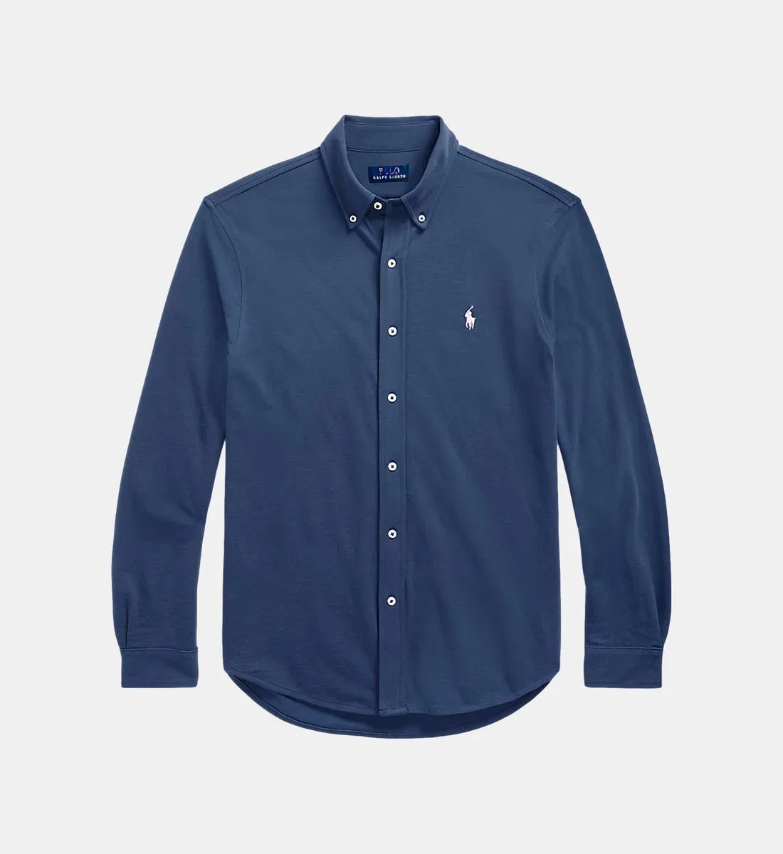 Прямая рубашка из хлопковой сетчатой вязки POLO RALPH LAUREN, синий — фото 2