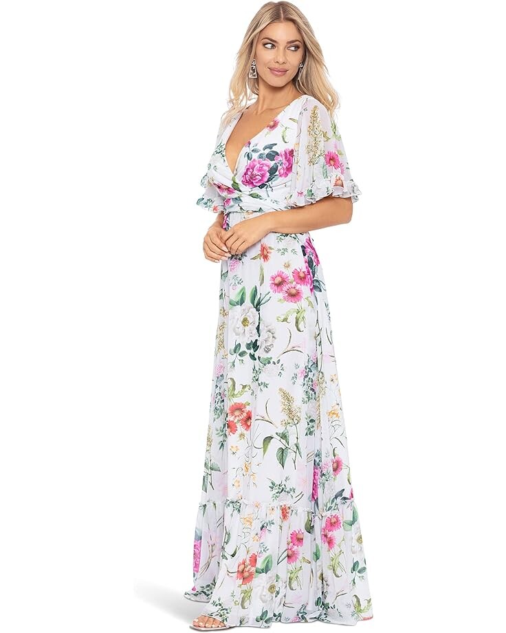 

Платье Betsy & Adam Long Floral Flare Sleeve Dress, цвет Ivory/Multi