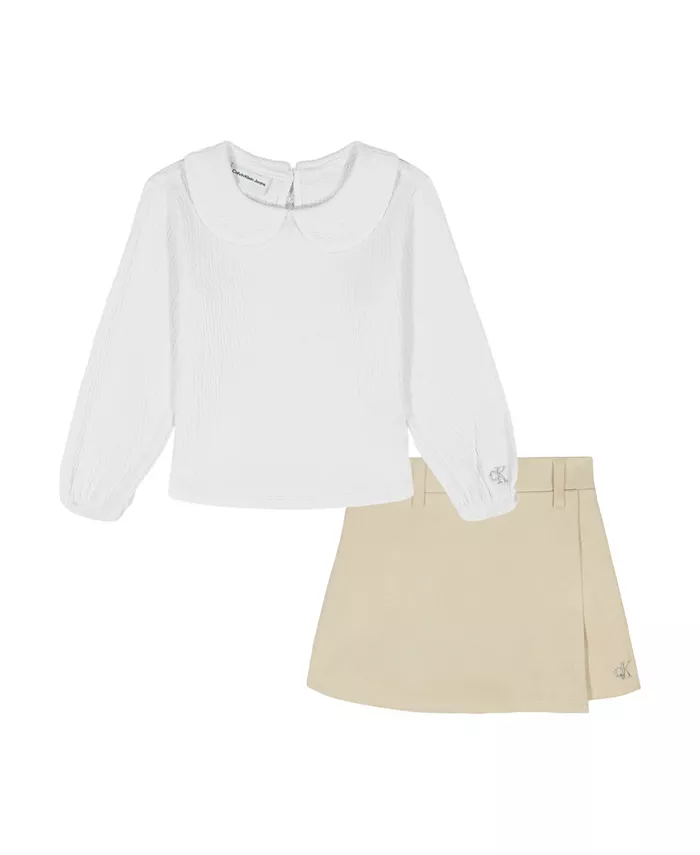 

Длинный топ с длинными рукавами и юбка для девочек 4-6X, комплект из 2 предметов Calvin Klein, мультиколор