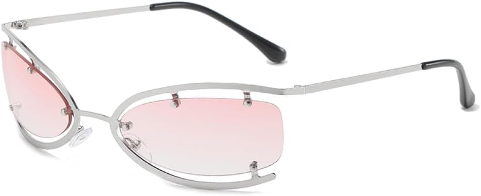 

Полые солнцезащитные очки для женщин в стиле панк, без оправы, очки «кошачий глаз», винтажные очки для вечеринок, защита от УФ-излучения UV400 для женщин и мужчин LANGSER, Grey Pink