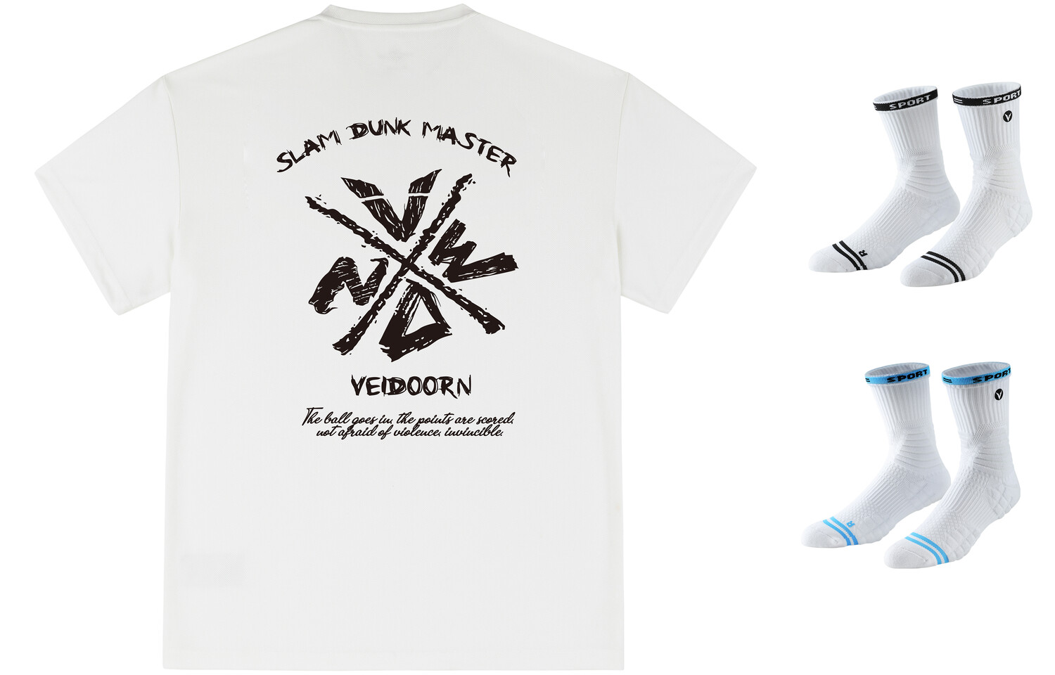 

Футболка унисекс VEIDOORN, Polar Night Black + две пары баскетбольных носков (случайный стиль)