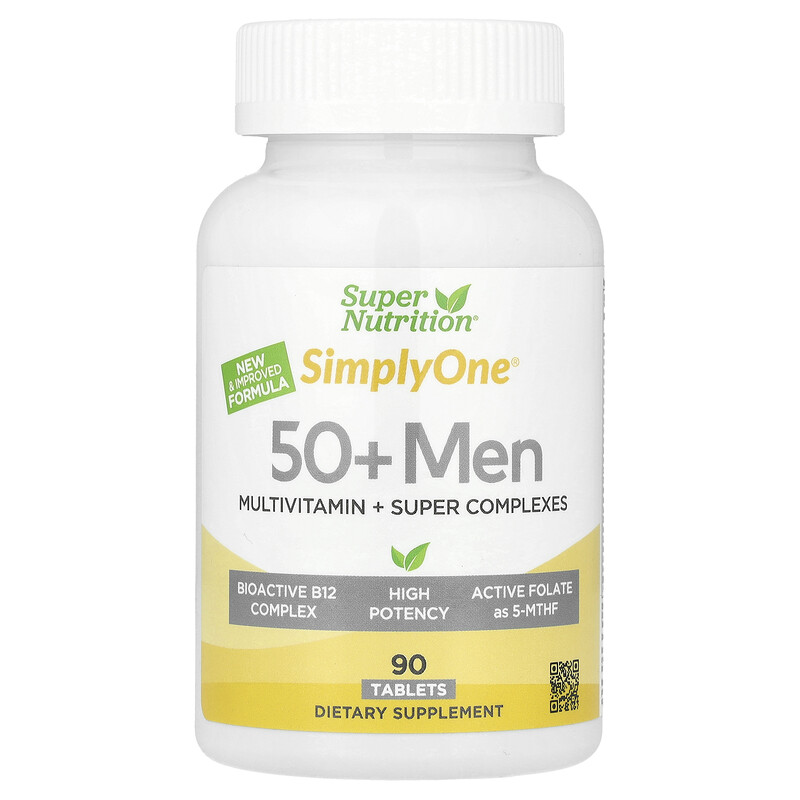 

Super Nutrition, Simply One, мультивитамины для мужчин старше 50 лет, с суперадаптогенами, зеленью, специями и антиоксидантами, 90 таблеток