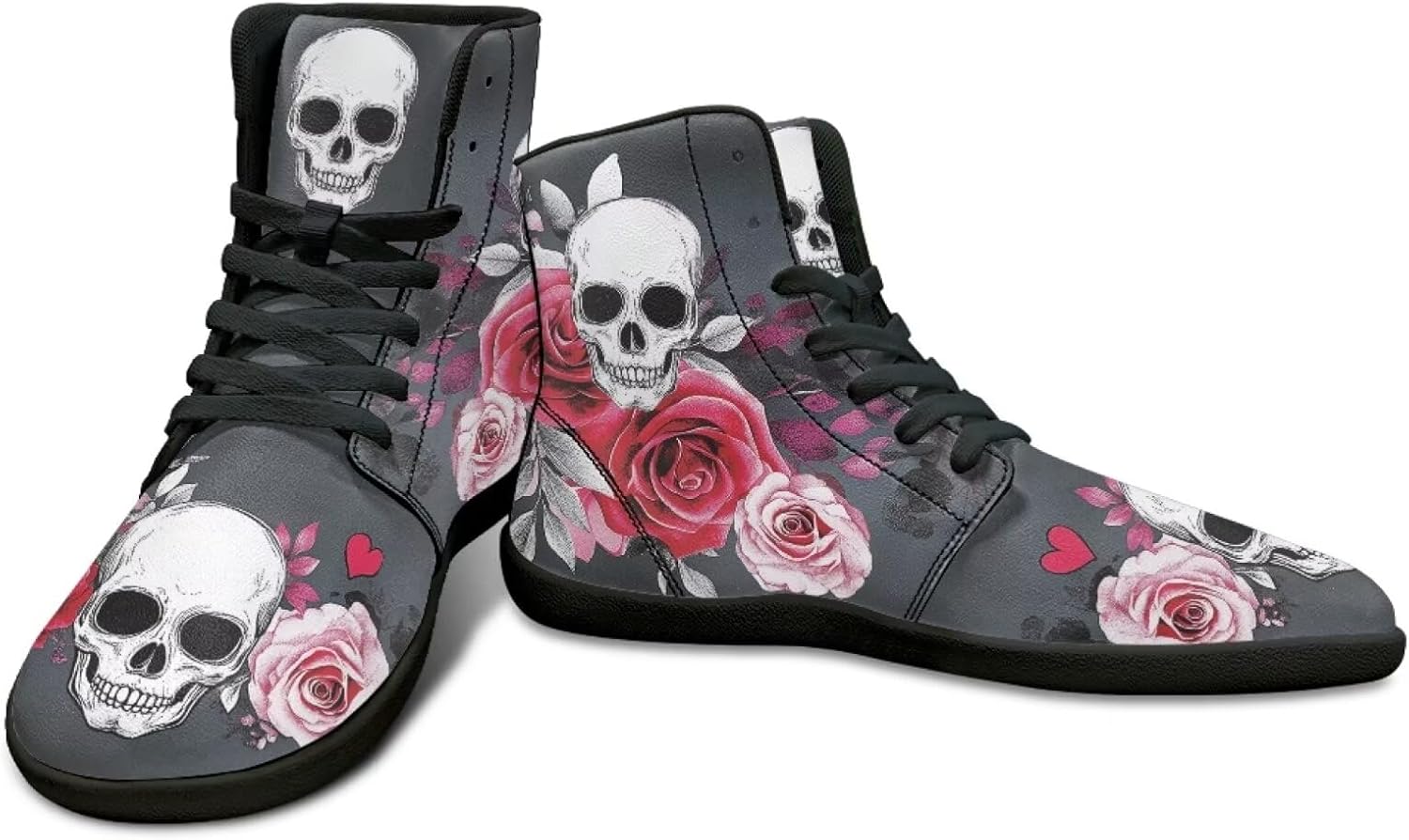 

Высокие кроссовки с принтом черепа для мужчин- ультралегкие кеды с резиновой подошвой для путешествий и бега Watdotory, Grey Skull Roses Design