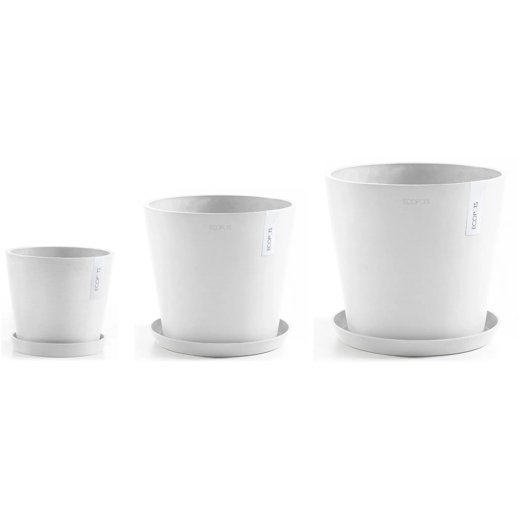 

Цветочный горшок ECOPOTS «Амстердам», (набор из 3 предметов), разные размеры с подходящим блюдцем, белый