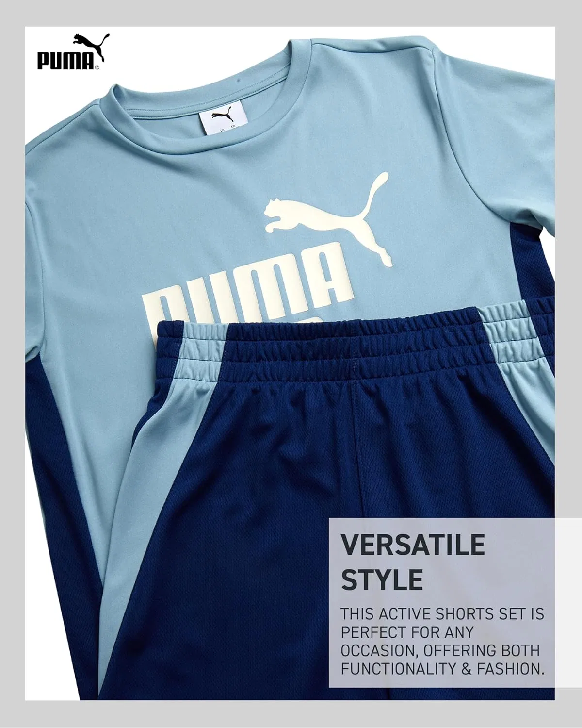Детский спортивный комплект из футболки и шорт PUMA, Mint Green/Navy — фото 4