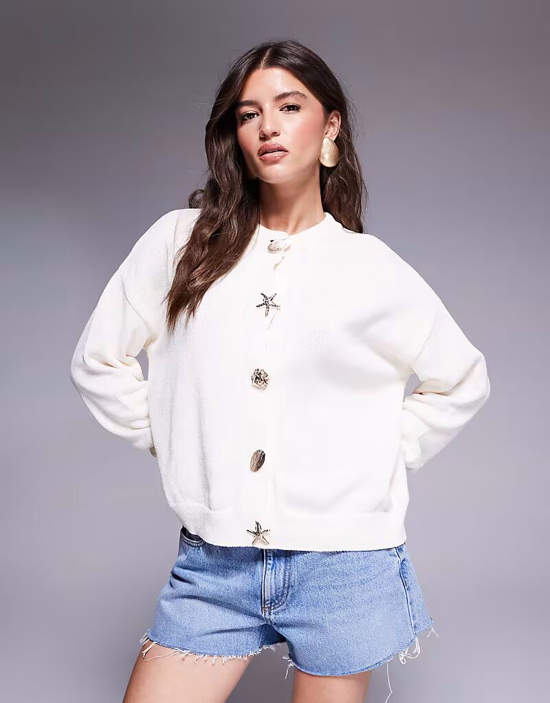 

Вязаный кардиган ASOS DESIGN с золотыми пуговицами цвета экрю
