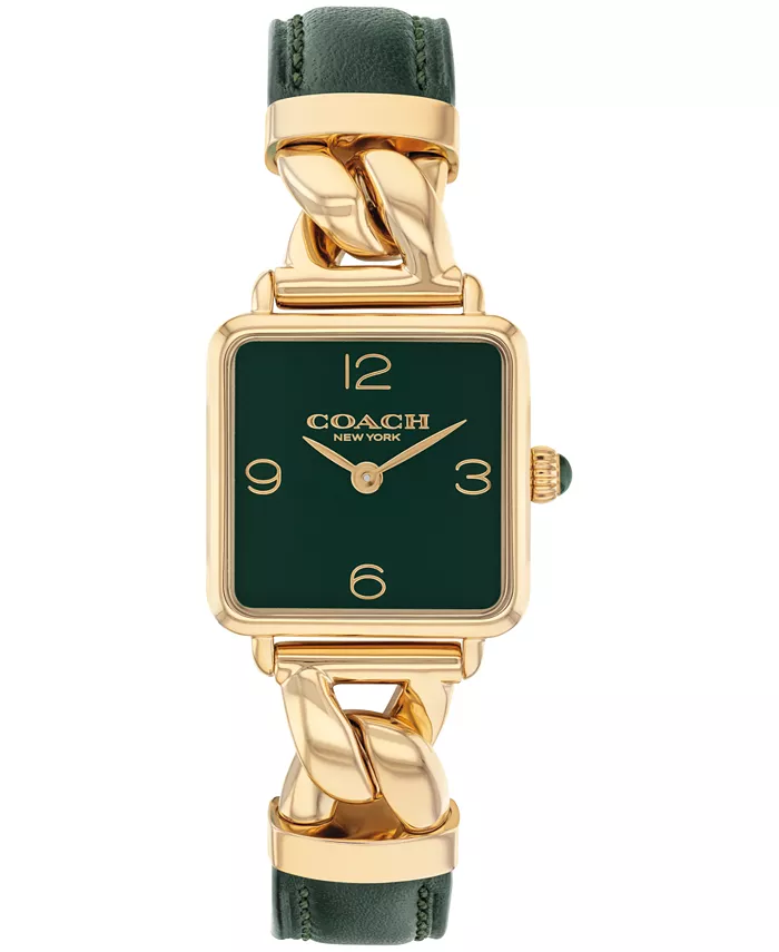 

Женские часы Cass с золотистым корпусом из нержавеющей стали и ремешком из темно-зеленой кожи теленка, 22 мм COACH