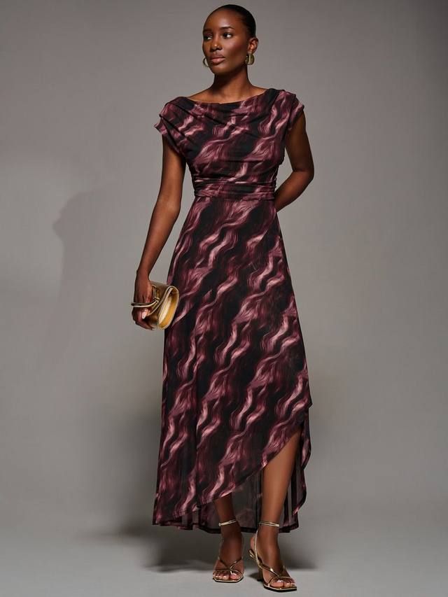 

Макси-платье с короткими рукавами и сетчатым драпированием Jolie Moi, Pink Abstract