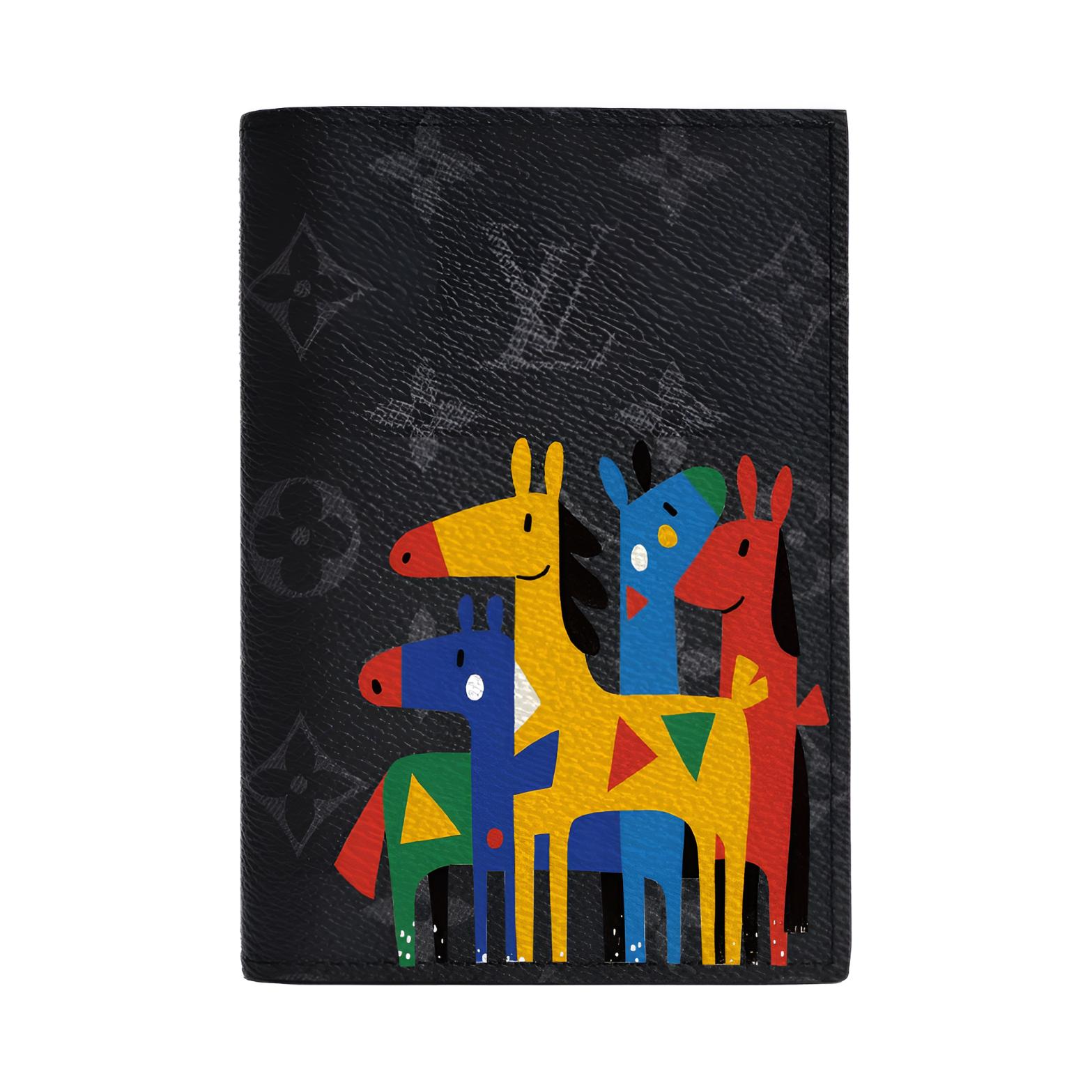 

LOUIS VUITTON Кожаный паспортник для мужчин черный серый, Horse