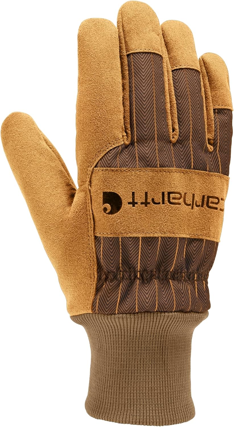 

Carhartt женские утепленные перчатки из искусственной замши с трикотажными манжетами, Brown Rr Stripe