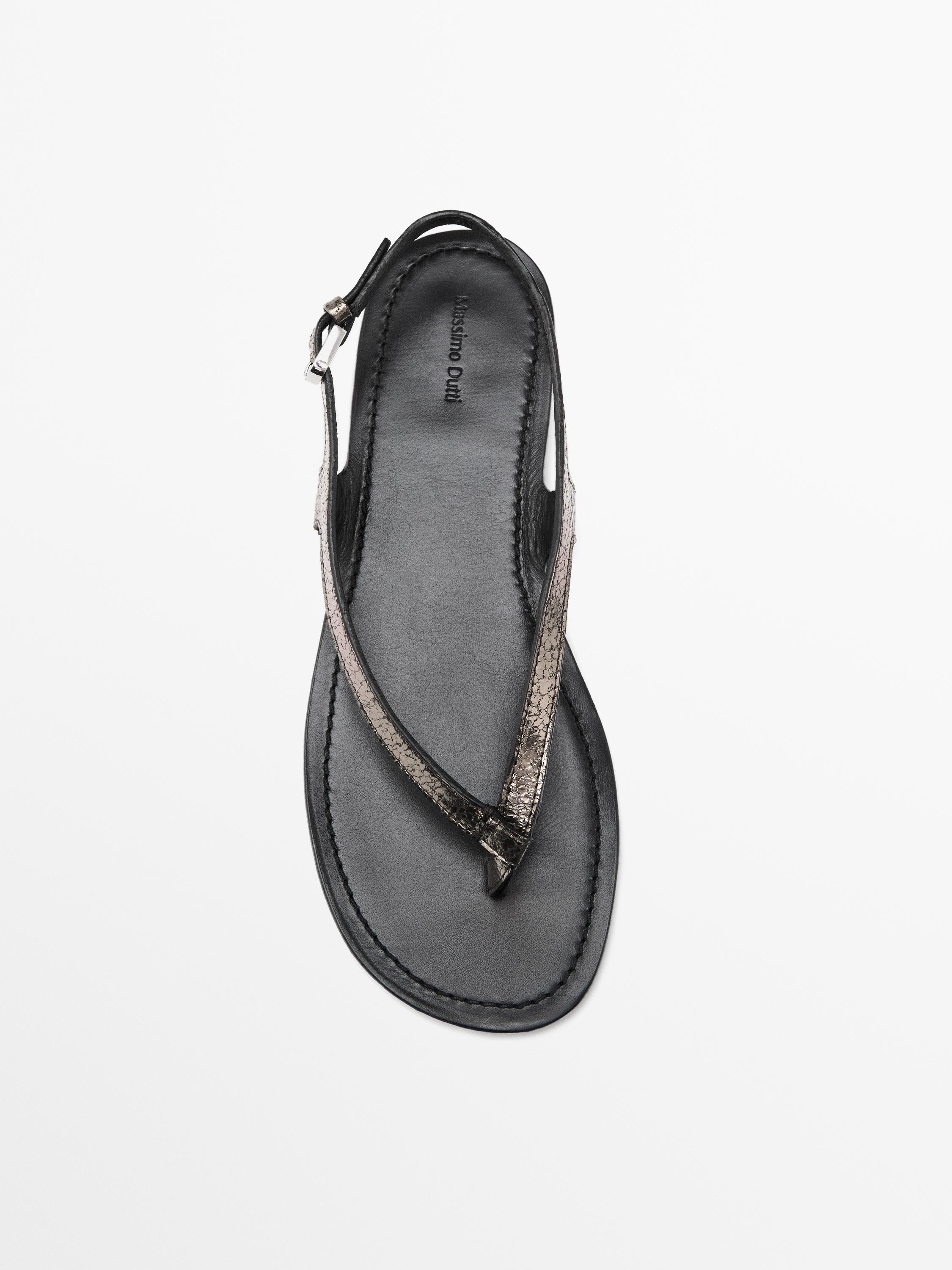 Металлические плоские сандалии Massimo Dutti, серебряный — фото 3