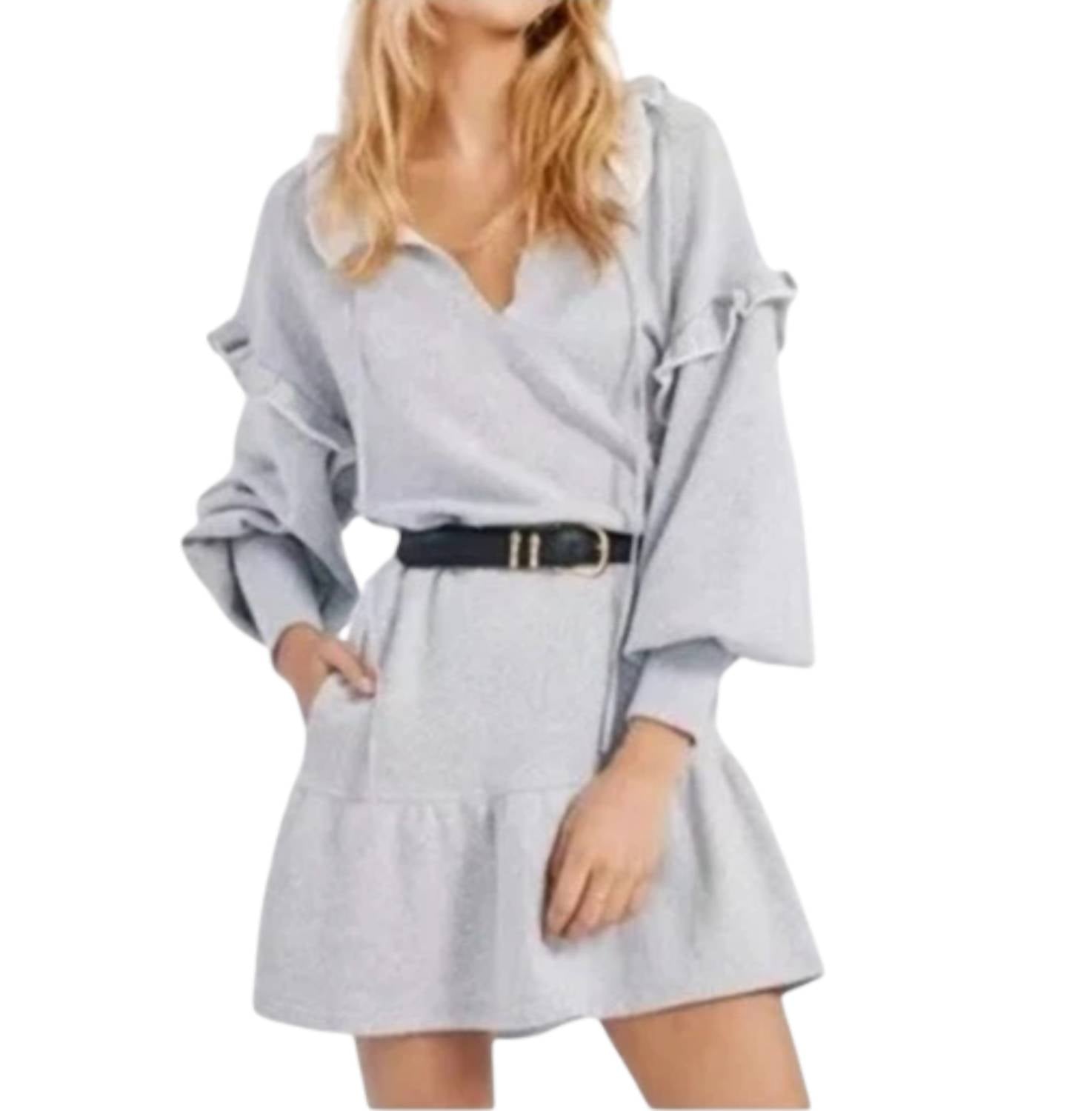 

SOMETHING NAVY Платье-толстовка с оборками, светло-серый меланж