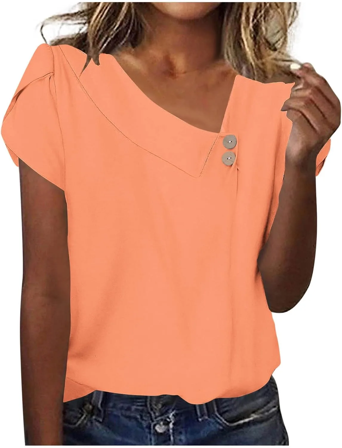 

Летний топ для женщин 2026 Petal с коротким рукавом, V-образным вырезом, свободного кроя Floleo