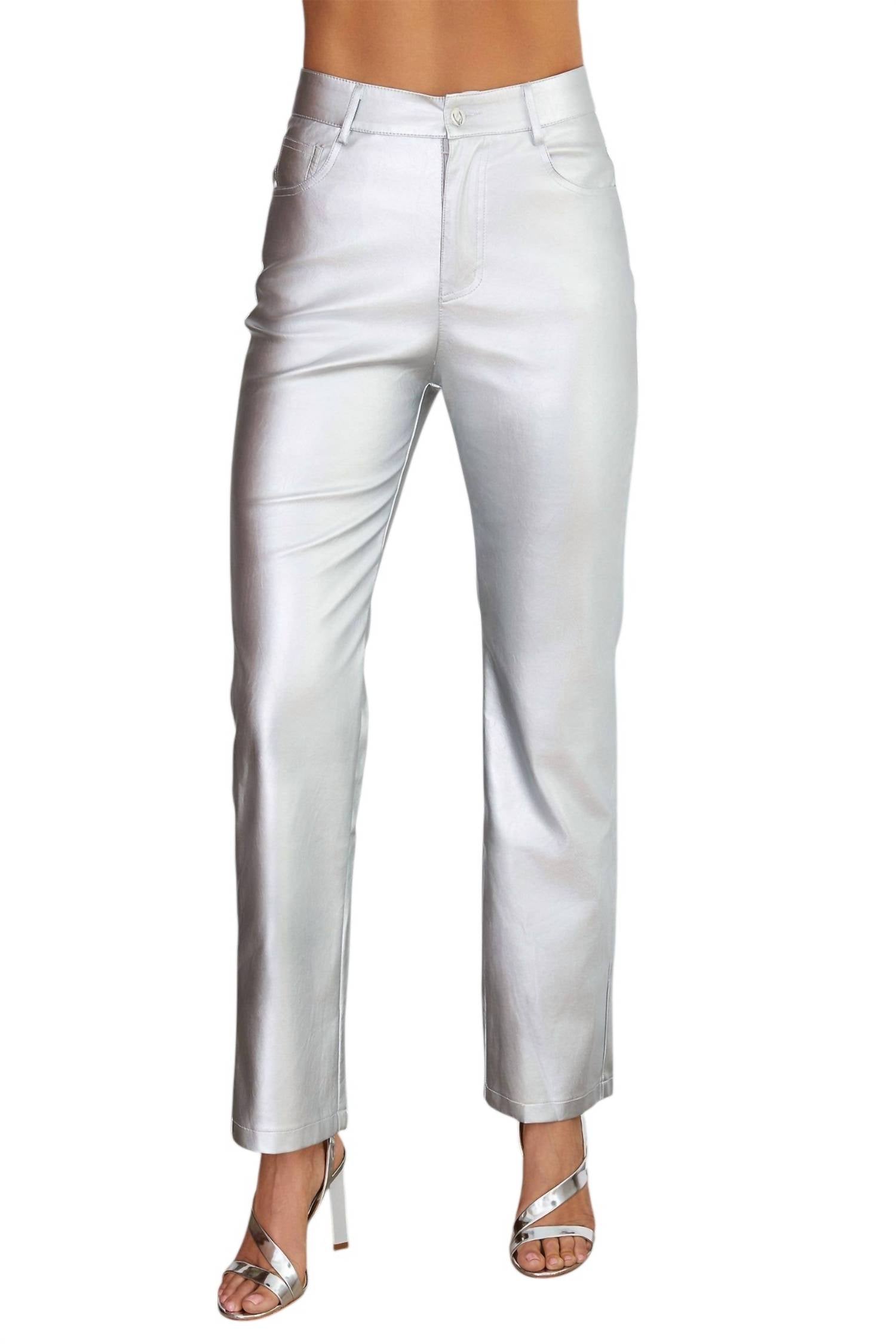 

Луна веганские кожаные брюки серебристые Venti6