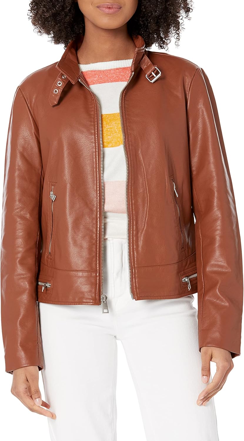 

Levi's Женская куртка мотокросс в стиле рейсер из искусственной кожи, Camel Brown Latch Collar