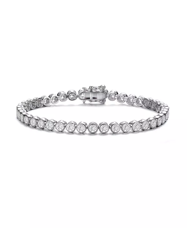 

Элегантный теннисный браслет из стерлингового серебра с родиевым покрытием и прозрачными круглыми кубическими циркониями в оправе «милгрейн» Genevive, clear