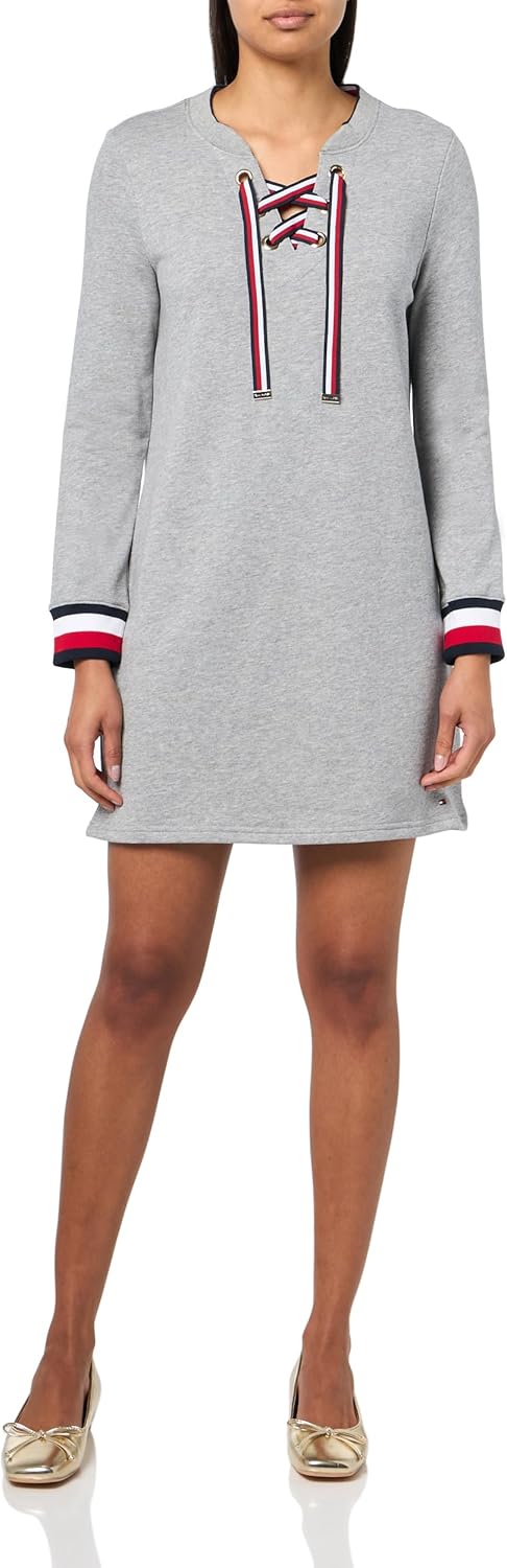 

Женское трикотажное платье Tommy Hilfiger с длинными рукавами и шнуровкой, Stone Grey Heather