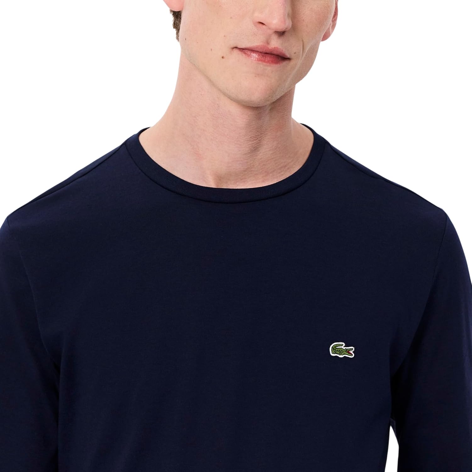 Футболка с длинным рукавом из пима-джерси Lacoste с круглым вырезом, Navy Blue — фото 2