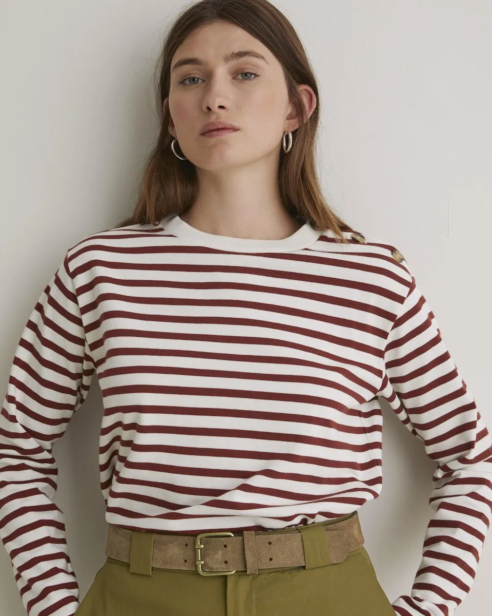 

Женский свитшот с круглым вырезом и декоративными пуговицами на плечах Yerse, белый/красный