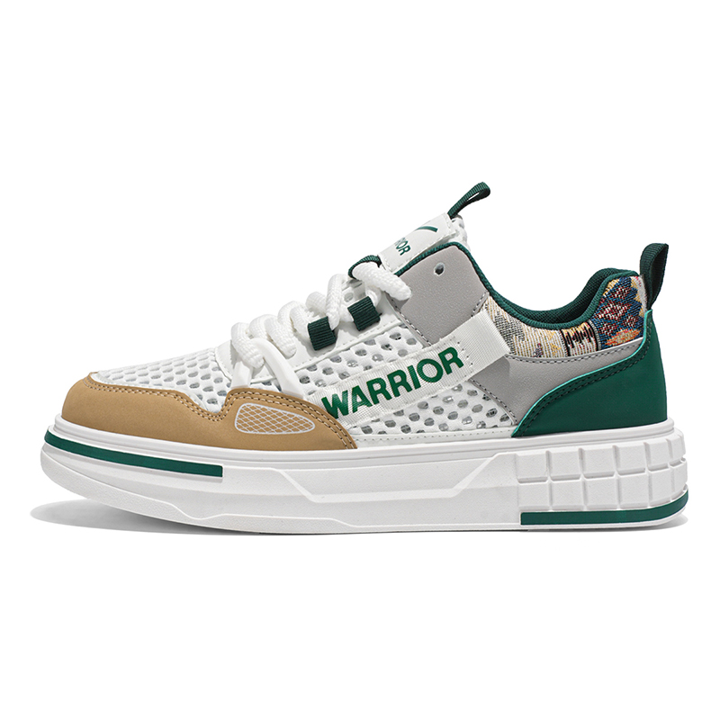 

Нескользящие низкие кроссовки для скейтбординга для мужчин WARRIOR, White Khaki Green