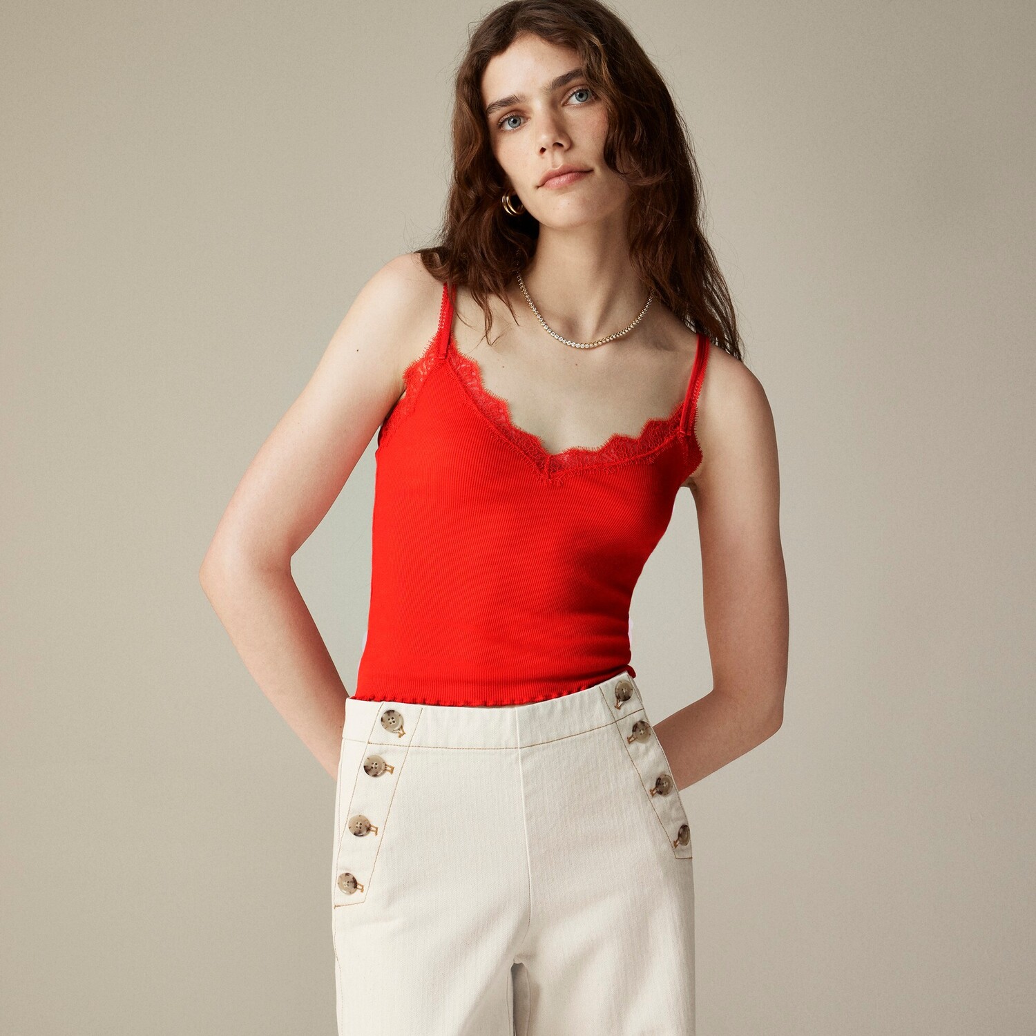

Майка с отделкой из тонкого рубчатого кружева J.Crew, красный