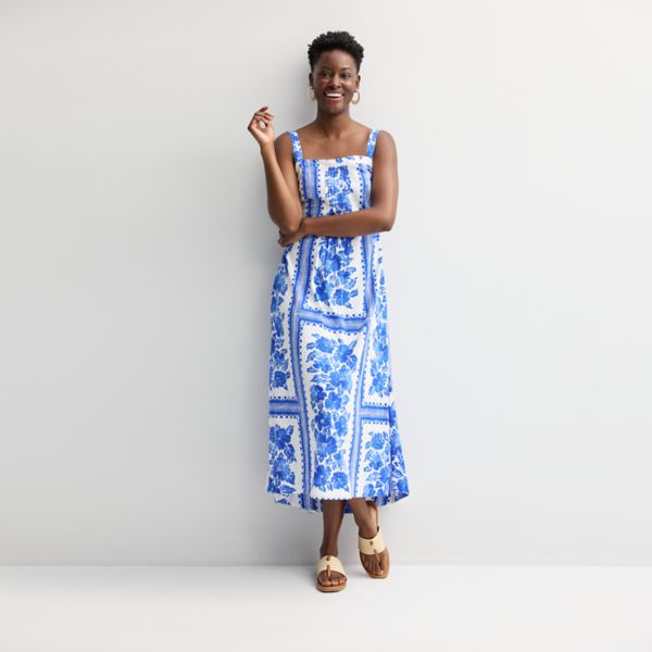 

Миниатюрное макси-платье с защипами Petite pintuck tank Sonoma Goods For Life, цвет royal blue floral
