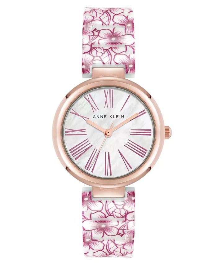 

Женские часы с керамическим браслетом Quartz Pink с цветочным рисунком, 33mm Anne Klein